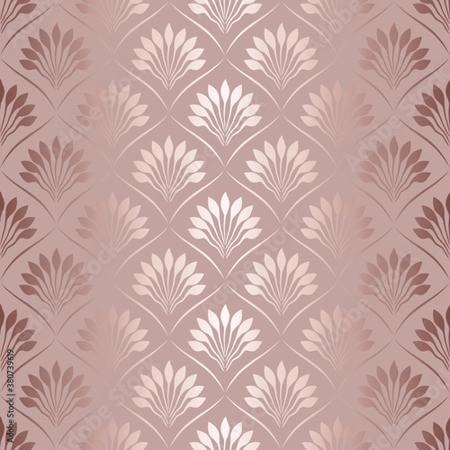 Rose gold. Vector seamless pattern. Peacock feather. Roses golden stylish floral texture. Abstract marble geometric background. Flowers design for prints. Stylized ditzy ornament. Elegant bird plumage
