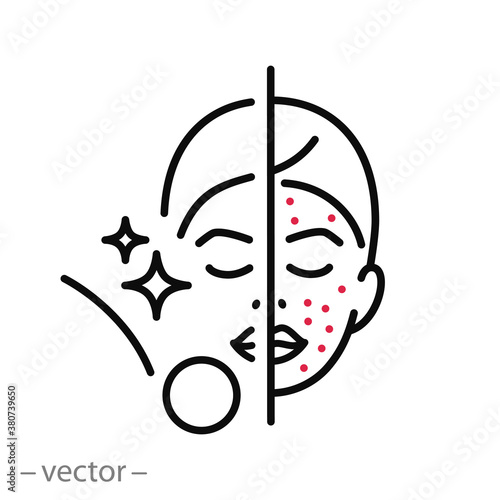 beauty clean skin icon, scrub or lotion face, clogged dead pore, cosmetic facial mask, thin line simple web symbol on white background, editable stroke vector illustration eps10
