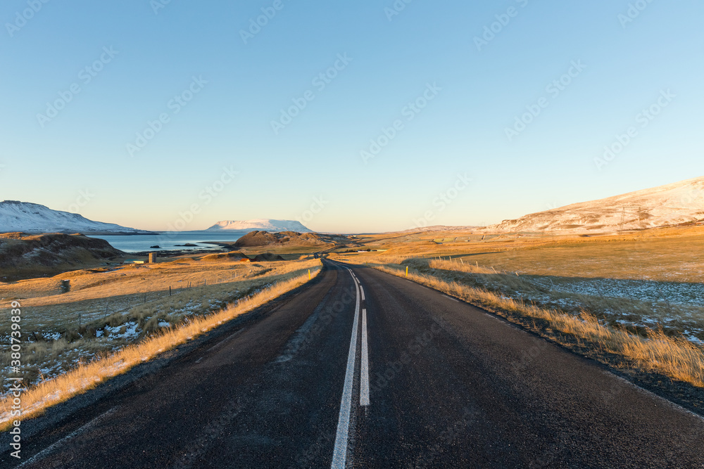 empty road in golden sunrise