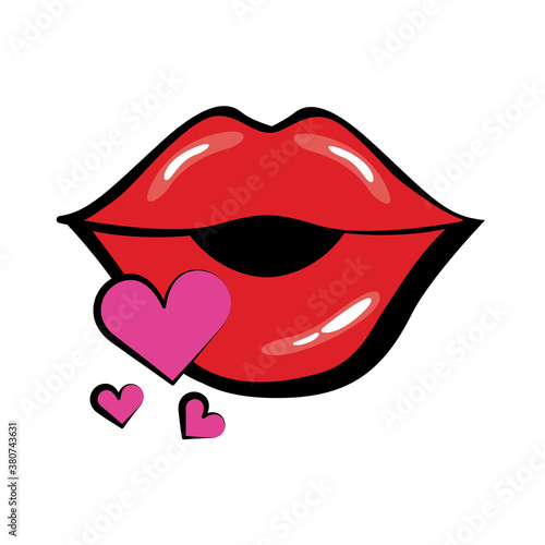 Pop art mouth kissing hearts fill style icon