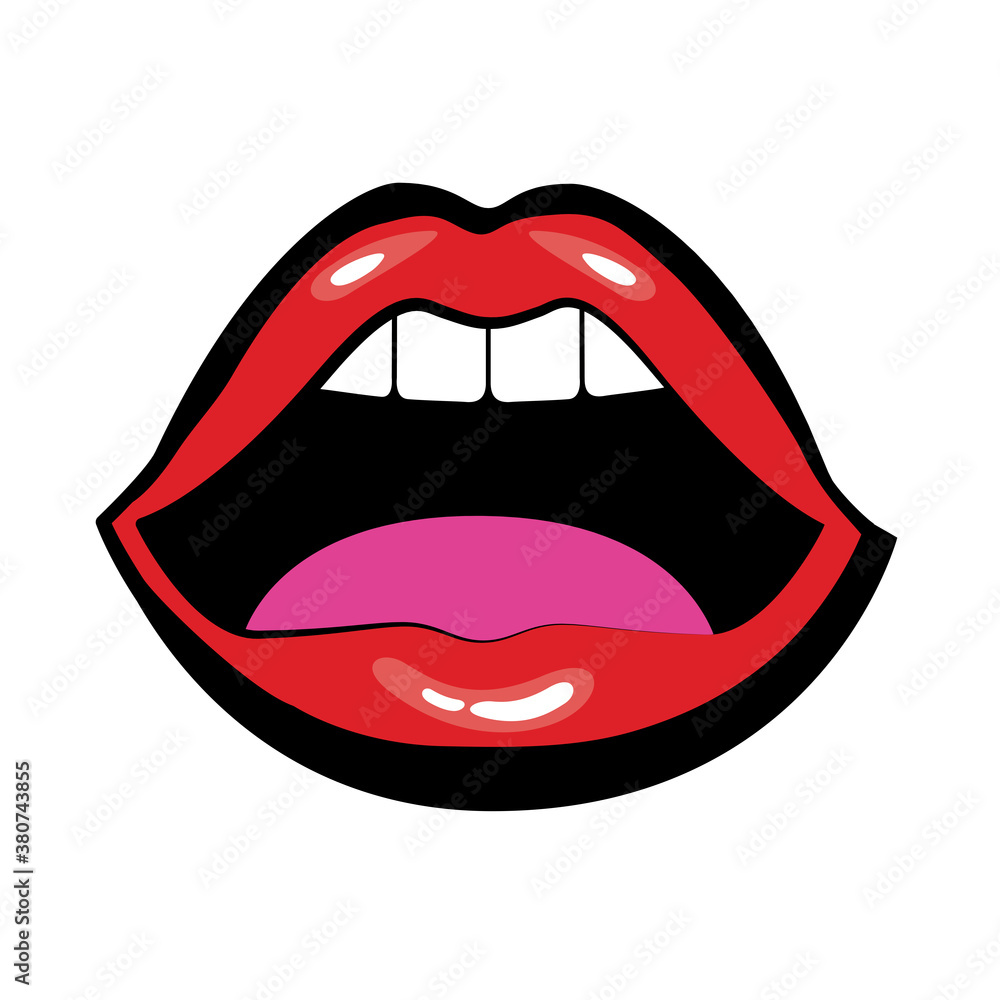 Pop art mouth with tongue and teeth fill style Pop art mouth with tongue and teeth fill style