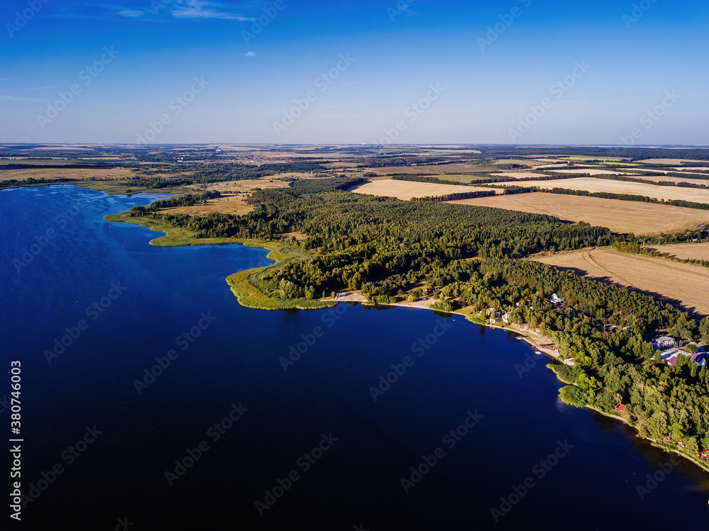 Aerial view of beautiful natural landscape. Old Oskol lake, Russia