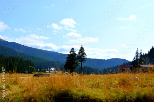 Typical landcsape in the mountains and forests of Transylvania. Bucegi Massif, Carpathian Mountains, Romania