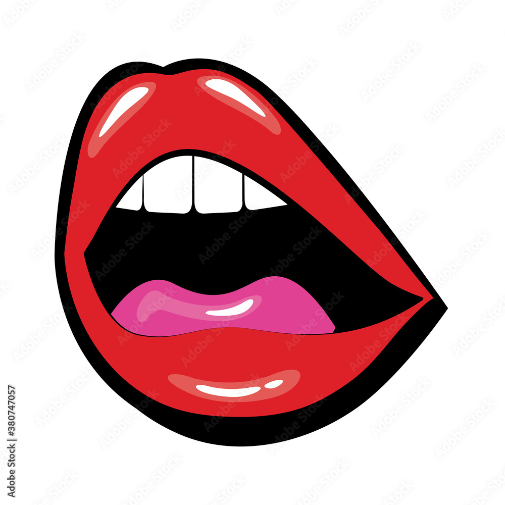 Pop art mouth with tongue and teeth fill style Pop art mouth with tongue and teeth fill style