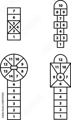 A selection of different hopscotch games.