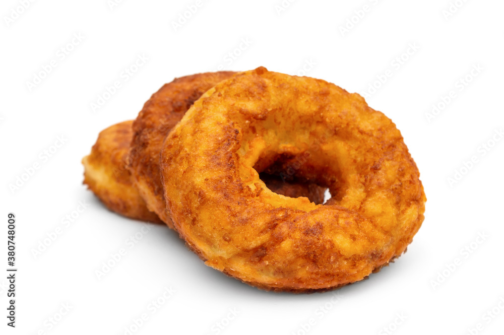 Heap of fried donuts on white background. Heap of fried donuts on white background.