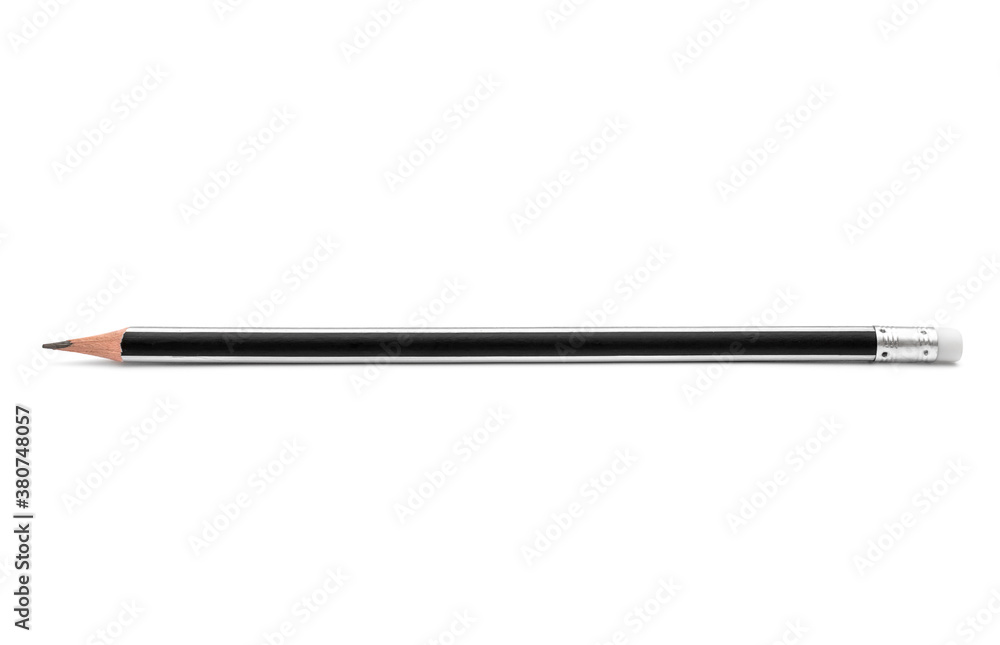 Single black pencil isolated on white.