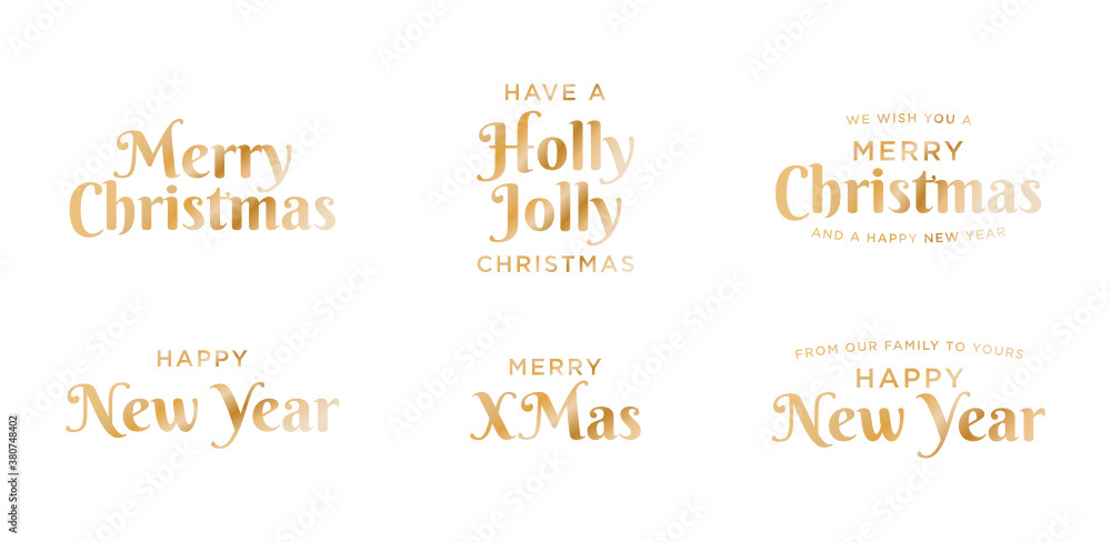 Merry Christmas Text Set, Happy New Year Text Set, Greeting Card Typography Vector Set for banners, greeting cards, poster, gifts, etc.