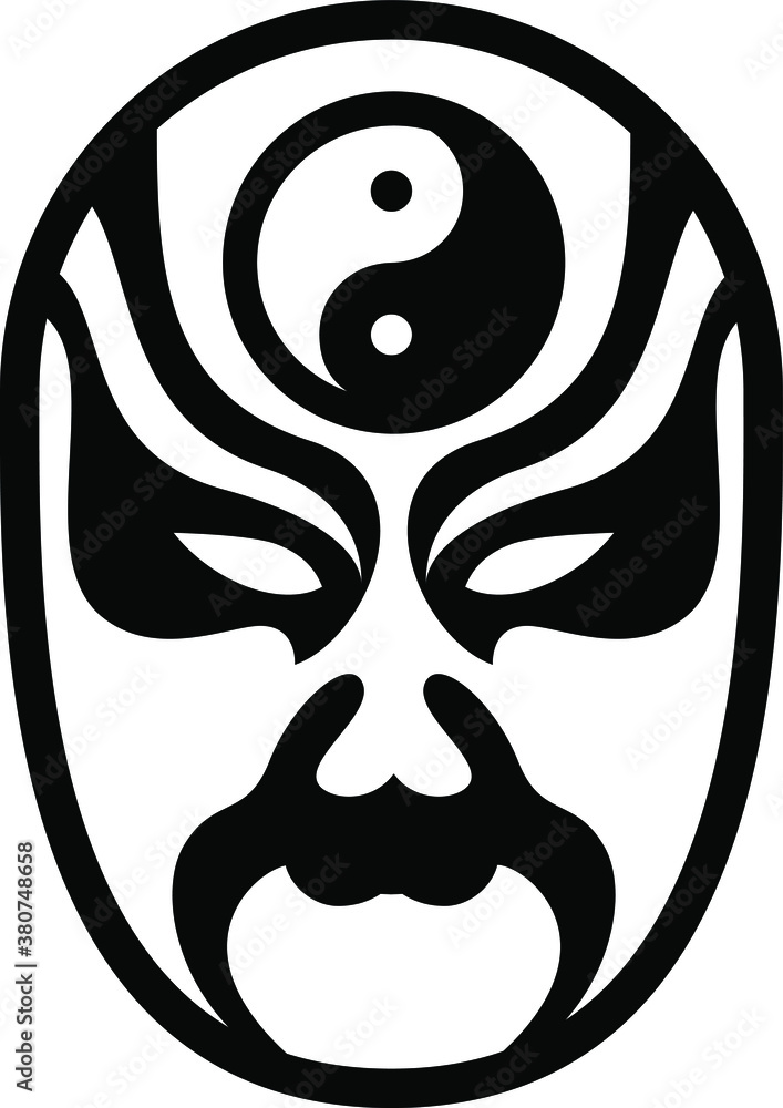 Black and white drawing of a mask - chinese opera. Black and white drawing of a mask - chinese opera.