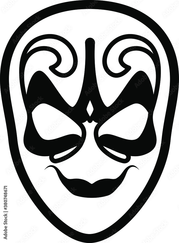 Black and white drawing of a mask - viennese costume. Black and white drawing of a mask - viennese costume.