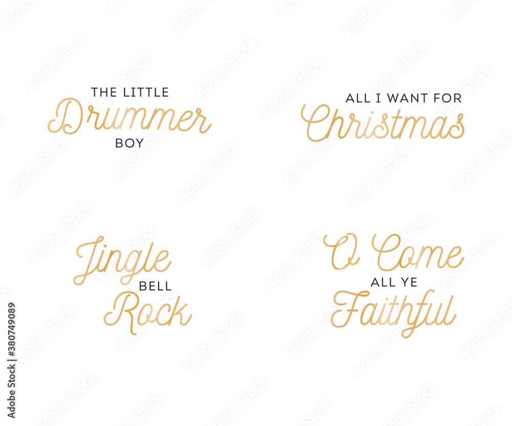 Christmas Carol Text, Little Drummer Boy Text, Jingle Bell Rock Text, Merry Christmas Text, Holiday Song Typography Vector Illustration Background Set