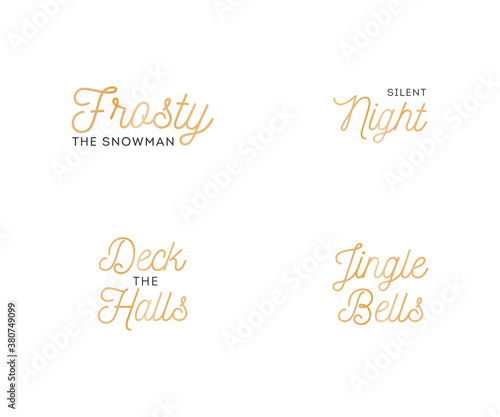 Christmas Carol Text, Frosty The Snowman Text, Silent Night Text, Merry Christmas Text, Holiday Song Typography Vector Illustration Background Set