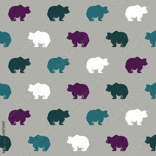 Hand-drawn forest silhouettes seamless pattern with bears.