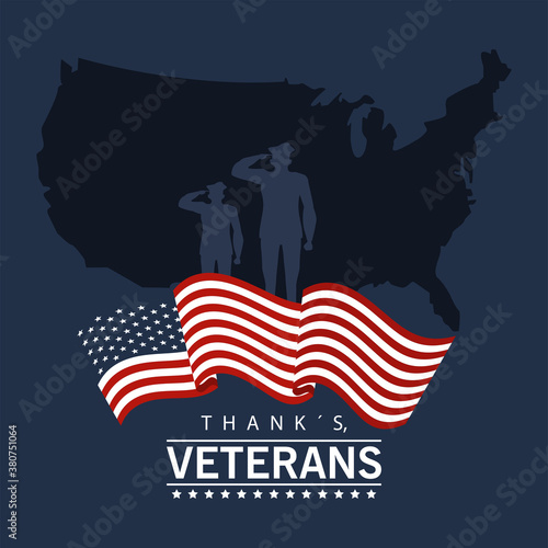 happy veterans day lettering in poster with officers military and map usa