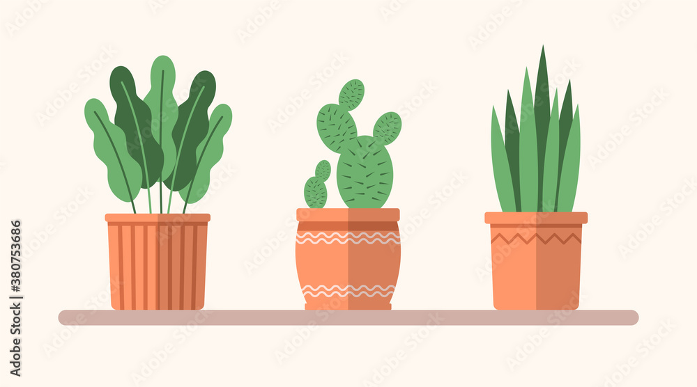 Vector green flat plant in the pot. Simple floral icon with shadow. Cartoon gardening decorative element for design Vector green flat plant in the pot. Simple floral icon with shadow. Cartoon gardening decorative element for design