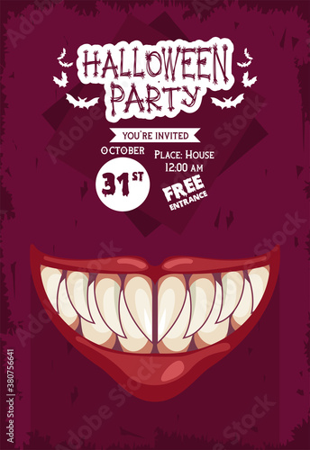 halloween horror party celebration poster with mouth