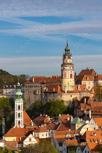 View of the town and castle of Czech Krumlov, Southern Bohemia, Czech Republic