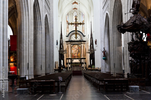 ANTWERP, BELGIUM - October 2, 2019:  Interiors, paintings and details of Notre dame d'Anvers cathedral in Antwerp, Flemish region, Belgium © frolova_elena