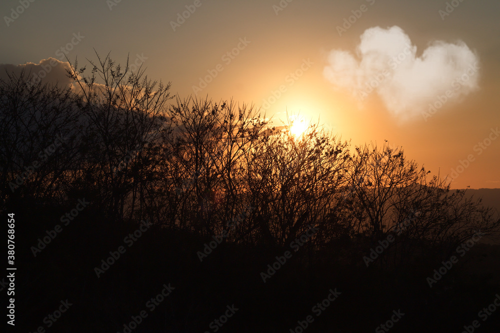 Obraz premium Beautiful sunset with heart shaped cloud.
