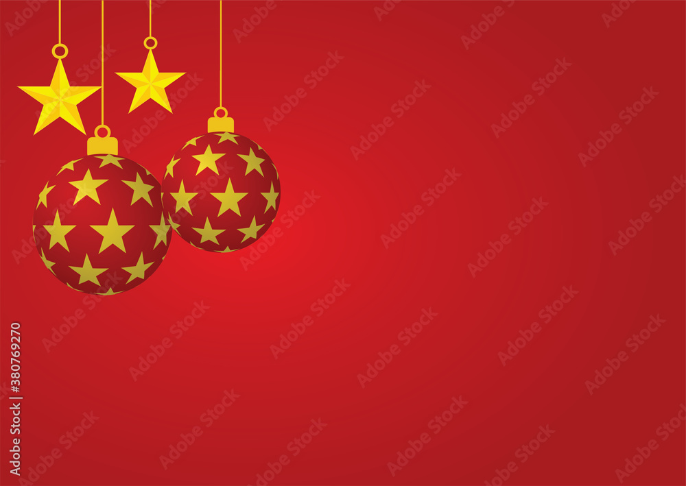 Christmas card with christmas balls and stars on shiny red background and place for your text. Illustration. Christmas card with christmas balls and stars on shiny red background and place for your text. Illustration.