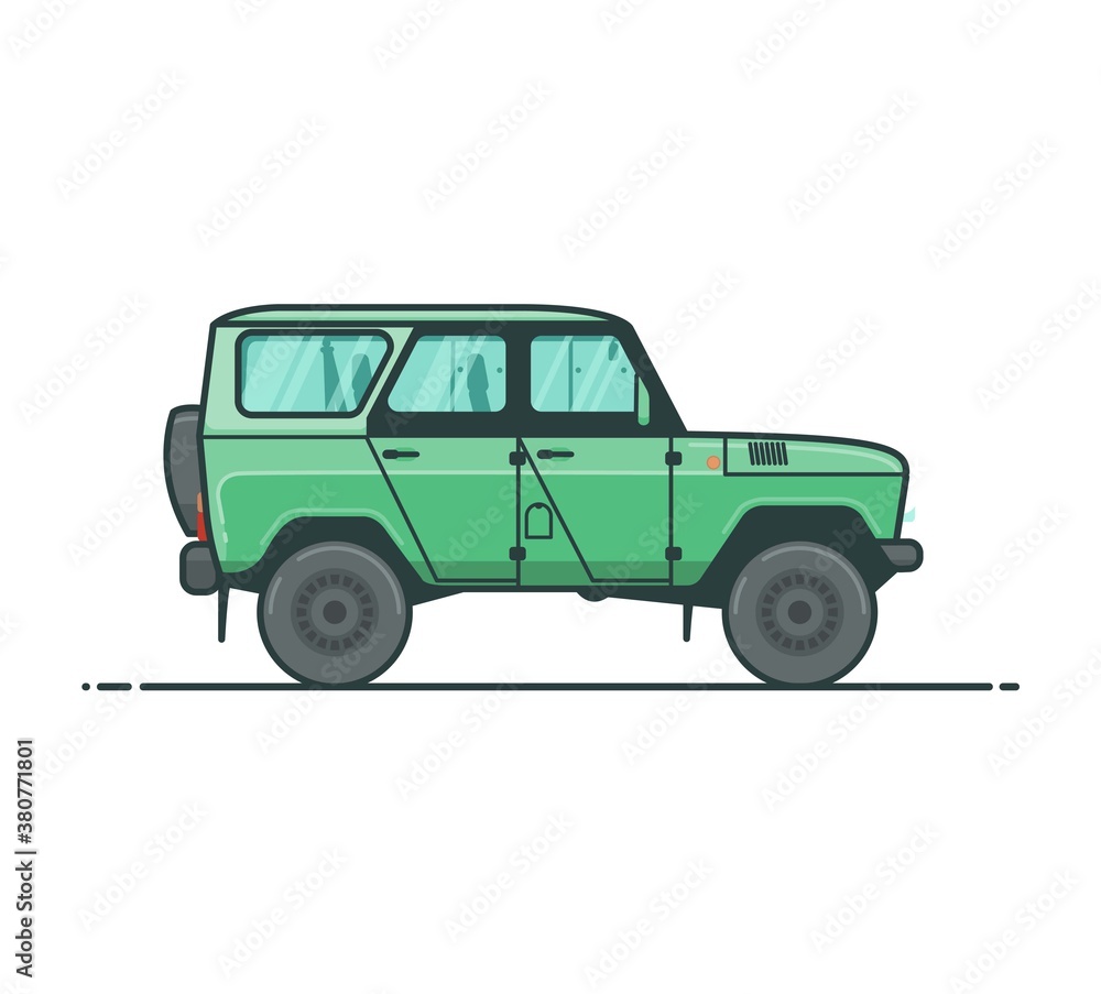 Jeep SUV vector illustration. Transport in the cartoon style. On white background