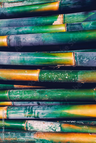 Pile of colorful bamboo sticks photo