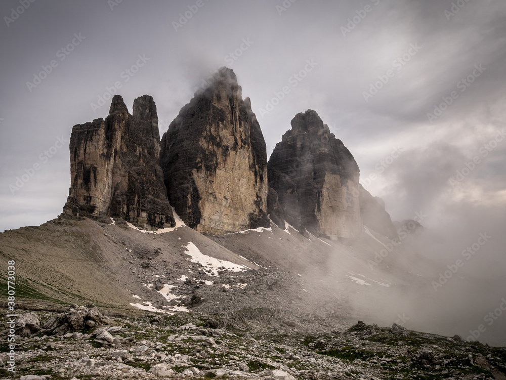 Mountain Tops of the Tre Cime di Lavaredo shredded in Clouds Mountain Tops of the Tre Cime di Lavaredo shredded in Clouds