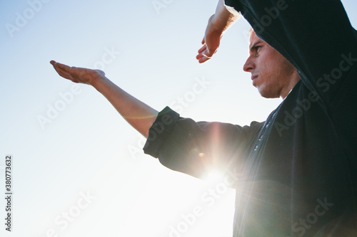 Man doing katas during a martial arts training photo
