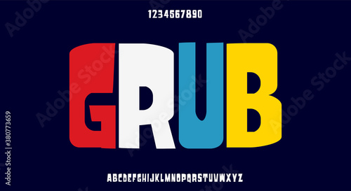 Grub, a playful and bold font, modern typeface design. Vector illustration