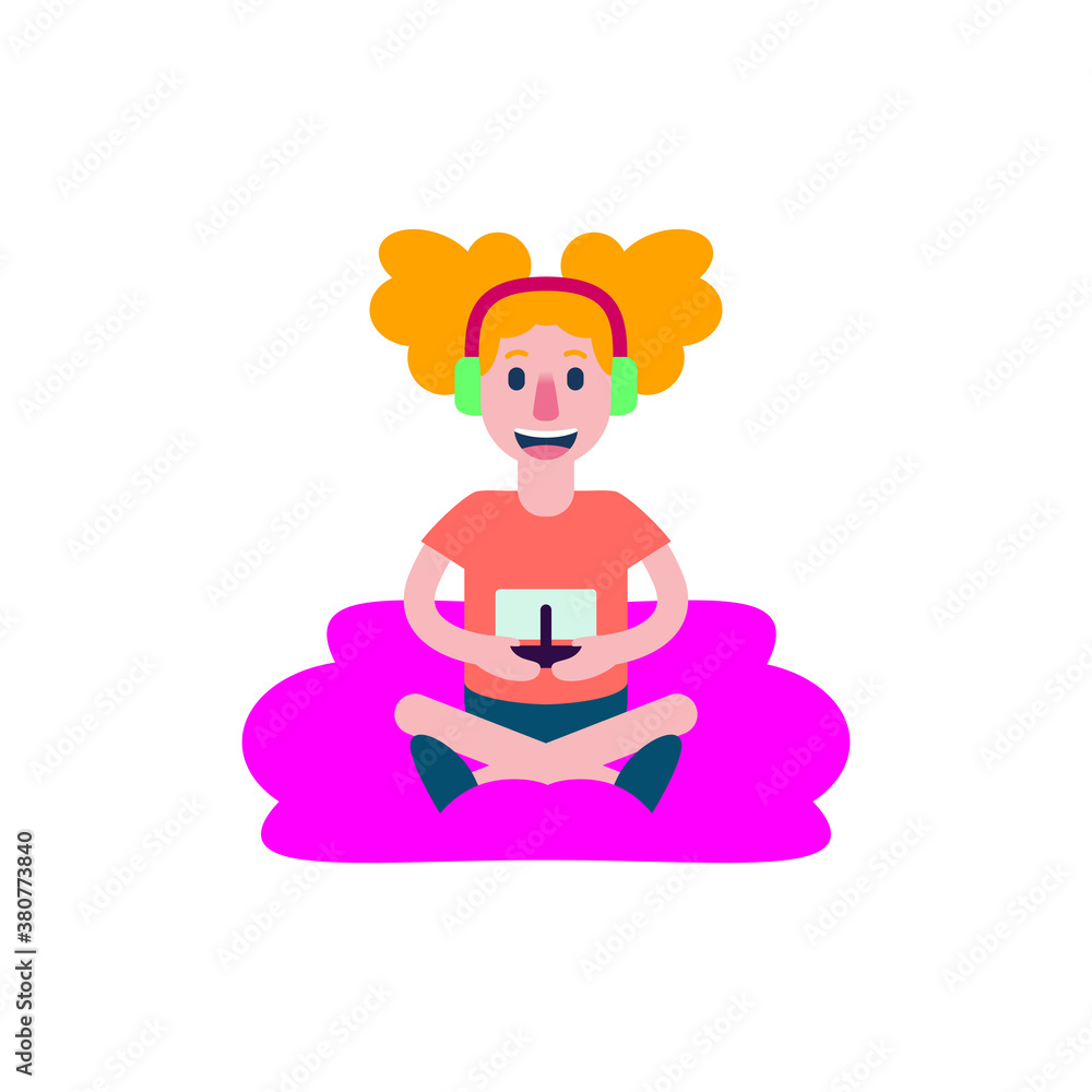 Isolated girl gamer pc videogame player icon- Vector