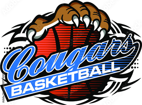 tribal cougars basketball team design in script for school, college or league