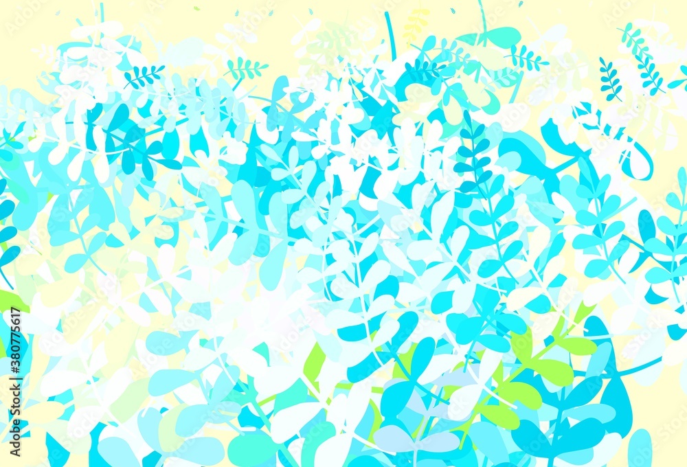 Light Blue, Yellow vector doodle pattern with leaves. Light Blue, Yellow vector doodle pattern with leaves.