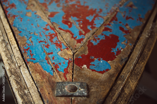 Front part of an old rugged wooden row boat photo