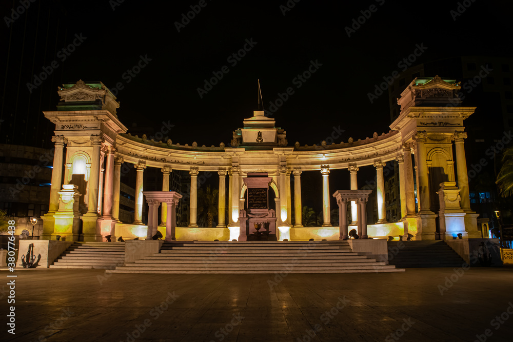 Fototapeta premium Architecture and night street scene from Egypt, Alexandria 2018