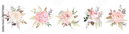 Luxurious beige trendy vector design floral bouquets