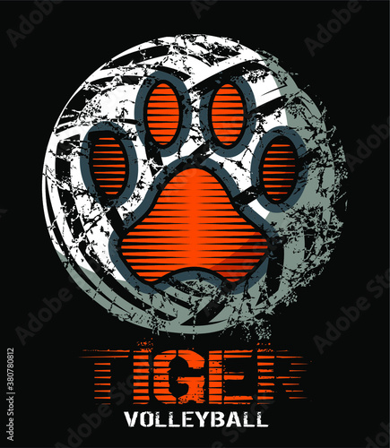 distressed tiger volleyball team design with paw print for school, college or league