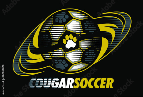 cougar soccer team design with paw prints for school, college or league