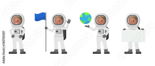 Astronaut kid girl character vector design. Presentation in various action with emotions.