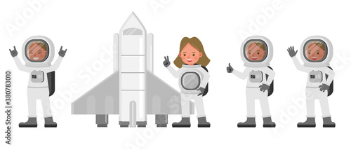 Astronaut kid girl character vector design. Presentation in various action with emotions.