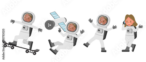 Astronaut kid girl character vector design. Presentation in various action with emotions.