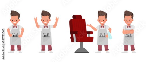 Barber kid character vector design. Presentation in various action with emotions.