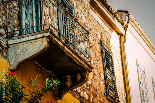 View of the facade of an old house in Greece
