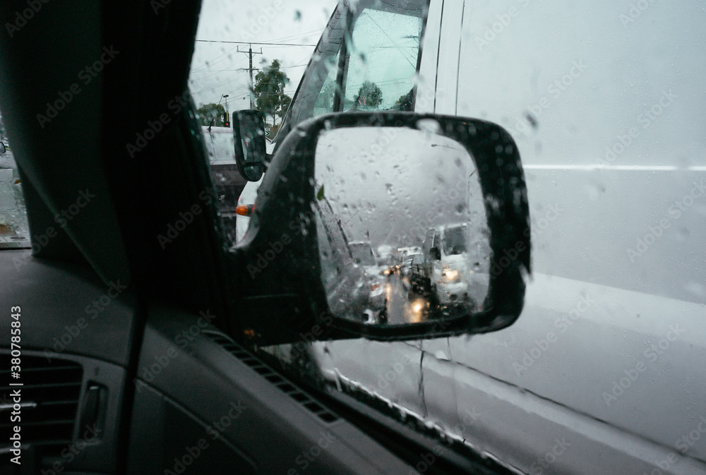 Stuck in traffic on a rainy morning commute Stuck in traffic on a rainy morning commute