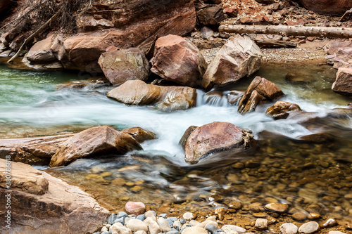 Long Exposure Photo of River Rocks in Zion National Park