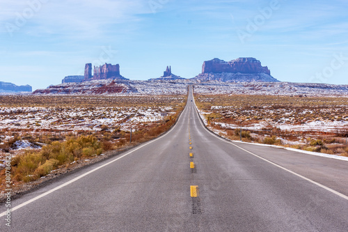 Snowy Forrest Gump Point in Monument Valley, UT