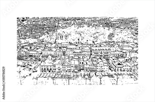 Building view with landmark of Belem is a Brazilian city with 2,491,052 people residing in its Metropolitan Region. Hand drawn sketch illustration in vector.
