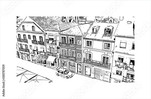 Building view with landmark of Belem is a Brazilian city with 2,491,052 people residing in its Metropolitan Region. Hand drawn sketch illustration in vector.