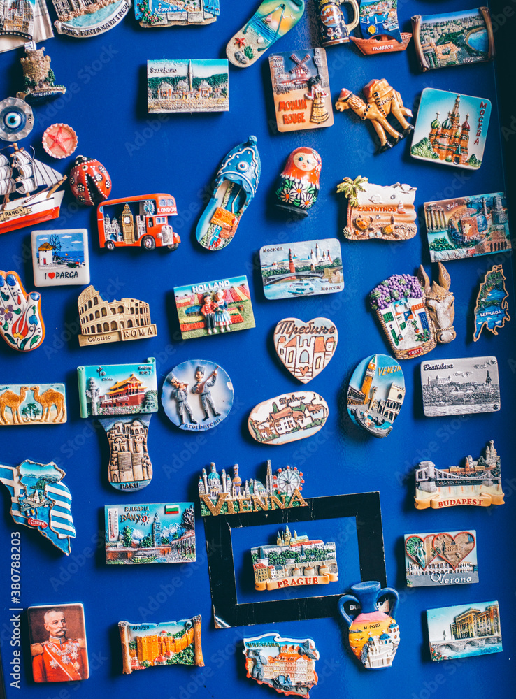 Travel Magnets on a refrigerator surface Travel Magnets on a refrigerator surface