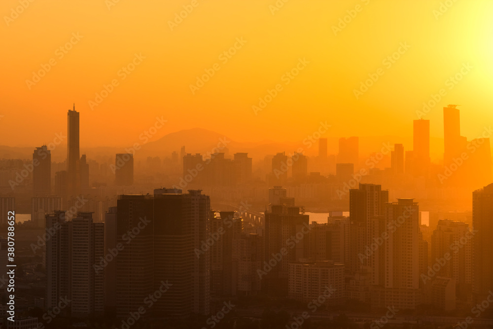 Sunset over Seoul Skyline, South Korea Sunset over Seoul Skyline, South Korea