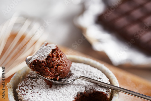 Spoon of chocolate souffle photo